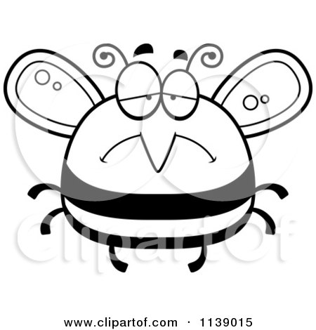 Cartoon Clipart Of A Black And White Pudgy Sad Bee - Vector Outlined Coloring Page by Cory Thoman