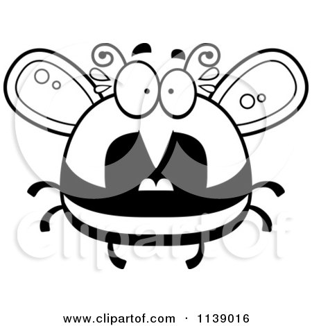 Cartoon Clipart Of A Black And White Pudgy Scared Bee - Vector Outlined Coloring Page by Cory Thoman