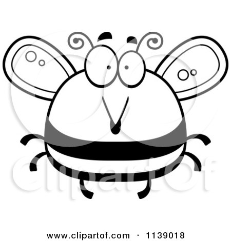 Cartoon Clipart Of A Black And White Pudgy Surprised Bee - Vector Outlined Coloring Page by Cory Thoman