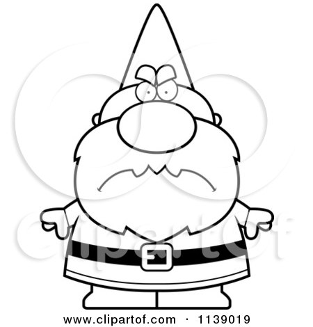 Cartoon Clipart Of A Mad Gnome - Vector Outlined Coloring Page by Cory Thoman
