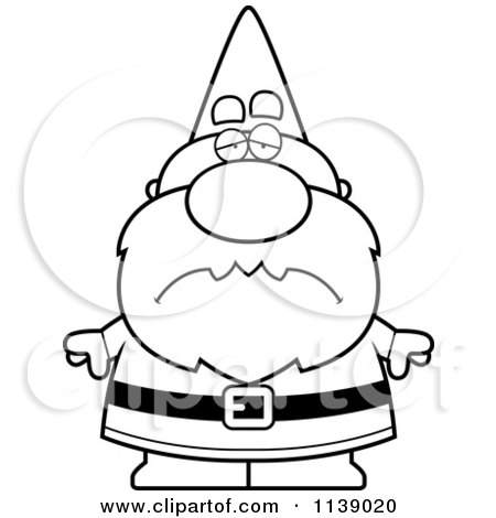 Cartoon Clipart Of A Sad Gnome - Vector Outlined Coloring Page by Cory Thoman