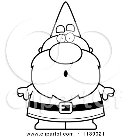 Cartoon Clipart Of A Shocked Gnome - Vector Outlined Coloring Page by Cory Thoman