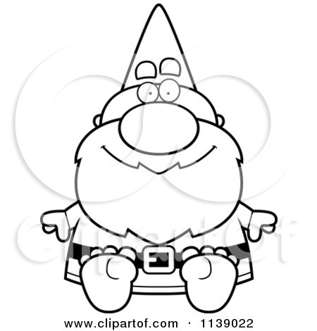 Cartoon Clipart Of A Sitting Gnome - Vector Outlined Coloring Page by Cory Thoman