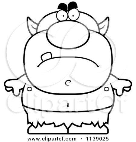 Cartoon Clipart Of A Black And White Mad Goblin - Vector Outlined Coloring Page by Cory Thoman