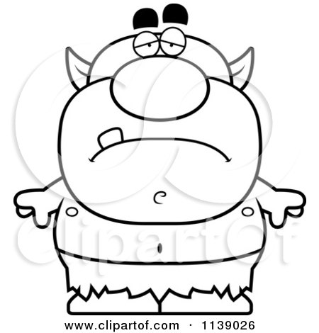 Cartoon Clipart Of A Black And White Sad Goblin - Vector Outlined Coloring Page by Cory Thoman