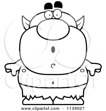 Cartoon Clipart Of A Black And White Shocked Goblin - Vector Outlined Coloring Page by Cory Thoman