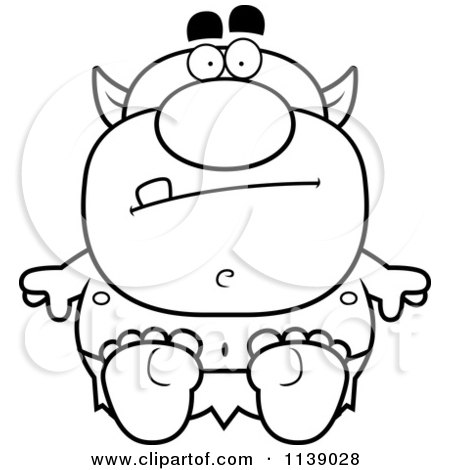 Cartoon Clipart Of A Black And White Sitting Goblin - Vector Outlined Coloring Page by Cory Thoman