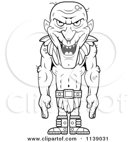 Cartoon Clipart Of A Black And White Tall Fantasy Goblins - Vector