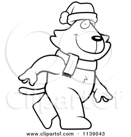 Cartoon Clipart Of A Black And White Walking Christmas Cat - Vector Outlined Coloring Page by Cory Thoman