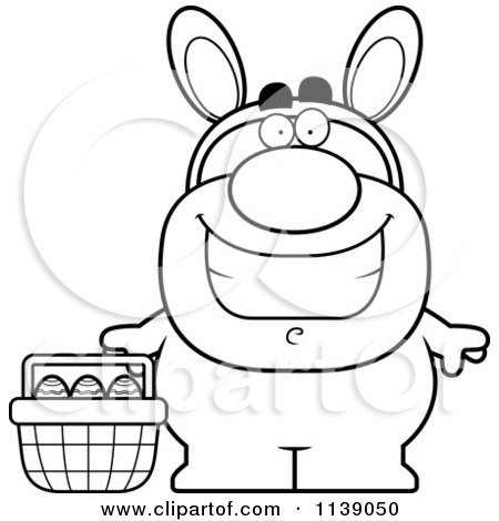Cartoon Clipart Of A Black And White Happy Man In An Easter Bunny Costume - Vector Outlined Coloring Page by Cory Thoman