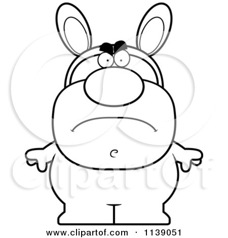 Cartoon Clipart Of A Black And White Mad Man In An Easter Bunny Costume - Vector Outlined Coloring Page by Cory Thoman