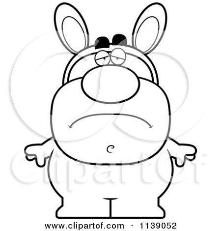 Cartoon Clipart Of A Black And White Sad Man In An Easter Bunny Costume - Vector Outlined Coloring Page by Cory Thoman