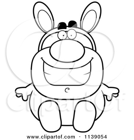Cartoon Clipart Of A Black And White Sitting Man In An Easter Bunny Costume - Vector Outlined Coloring Page by Cory Thoman