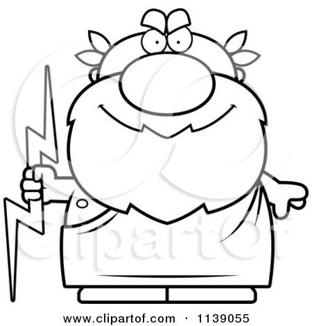 Cartoon Clipart Of A Black And White Greek Man Holding A Lightning Bolt - Vector Outlined Coloring Page by Cory Thoman