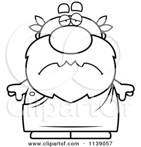 Cartoon Clipart Of A Black And White Sad Greek Man - Vector Outlined Coloring Page by Cory Thoman