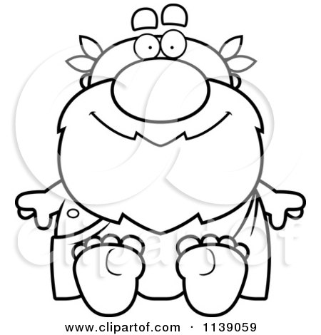 Cartoon Clipart Of A Black And White Sitting Greek Man - Vector Outlined Coloring Page by Cory Thoman