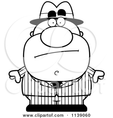 Cartoon Clipart Of A Black And White Mobster - Vector Outlined Coloring Page by Cory Thoman