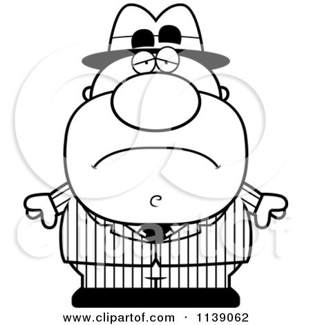Cartoon Clipart Of A Black And White Sad Mobster - Vector Outlined Coloring Page by Cory Thoman