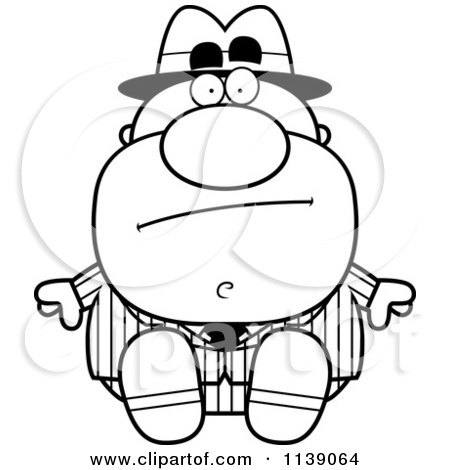 Cartoon Clipart Of A Black And White Sitting Mobster - Vector Outlined Coloring Page by Cory Thoman