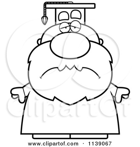 Cartoon Clipart Of A Black And White Sad Professor - Vector Outlined Coloring Page by Cory Thoman