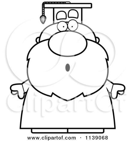 Cartoon Clipart Of A Black And White Shocked Professor - Vector Outlined Coloring Page by Cory Thoman