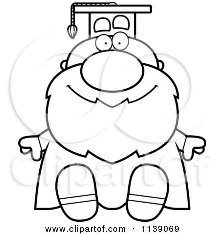 Cartoon Clipart Of A Black And White Sitting Professor - Vector Outlined Coloring Page by Cory Thoman