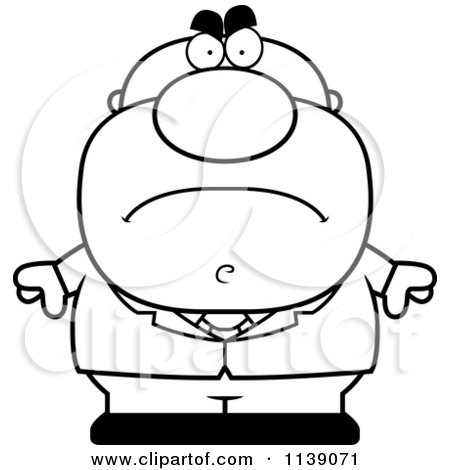 Cartoon Clipart Of A Black And White Mad Businessman In A Suit - Vector Outlined Coloring Page by Cory Thoman