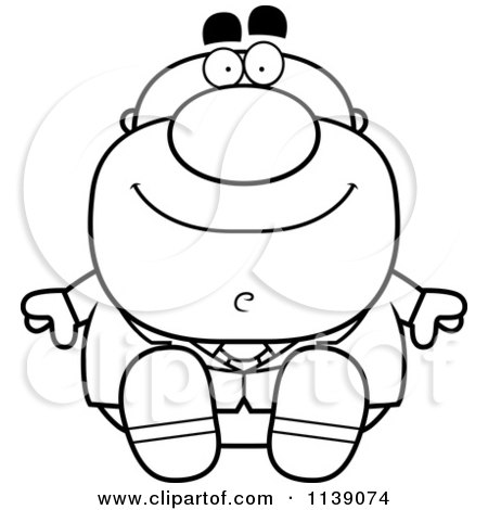 Cartoon Clipart Of A Black And White Sitting Businessman In A Suit - Vector Outlined Coloring Page by Cory Thoman