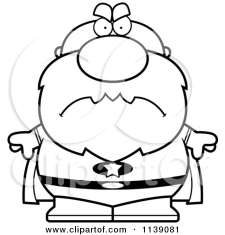 Cartoon Clipart Of A Black And White Mad Bald Super Senior Man - Vector Outlined Coloring Page by Cory Thoman