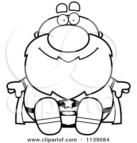 Cartoon Clipart Of A Black And White Sitting Bald Super Senior Man - Vector Outlined Coloring Page by Cory Thoman