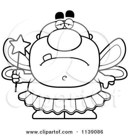 Cartoon Clipart Of A Black And White Sad Male Tooth Fairy - Vector Outlined Coloring Page by Cory Thoman