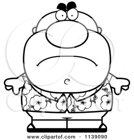 Cartoon Clipart Of A Black And White Mad Male Tourist - Vector Outlined Coloring Page by Cory Thoman