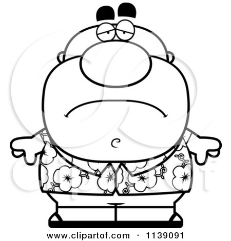 Cartoon Clipart Of A Black And White Sad Male Tourist - Vector Outlined Coloring Page by Cory Thoman