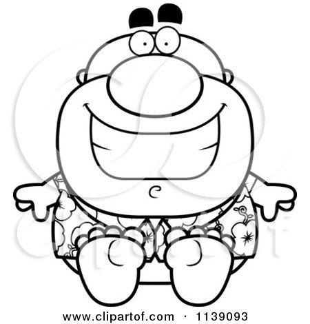 Cartoon Clipart Of A Black And White Sitting Male Tourist - Vector Outlined Coloring Page by Cory Thoman