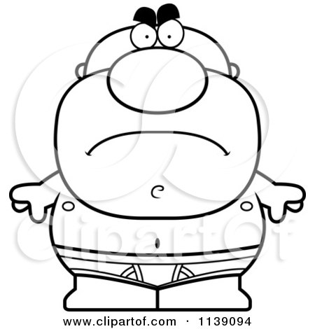 Cartoon Clipart Of A Black And White Mad Bald Man In Underwear - Vector Outlined Coloring Page by Cory Thoman