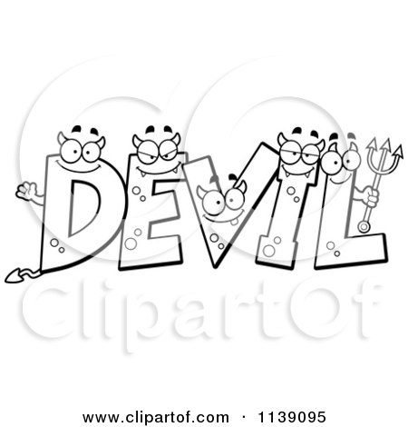 Cartoon Clipart Of Black And White DEVIL Letters - Vector Outlined Coloring Page by Cory Thoman