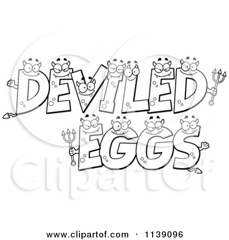 Cartoon Clipart Of Black And White DEVILED EGGS Letters - Vector Outlined Coloring Page by Cory Thoman