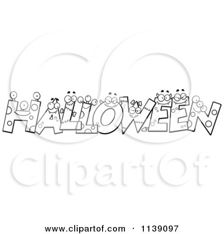 Cartoon Clipart Of Black And White HALLOWEEN Monster Letters - Vector Outlined Coloring Page by Cory Thoman