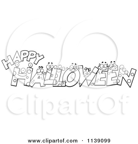 Cartoon Clipart Of Black And White HAPPY HALLOWEEN Monster Letters - Vector Outlined Coloring Page by Cory Thoman
