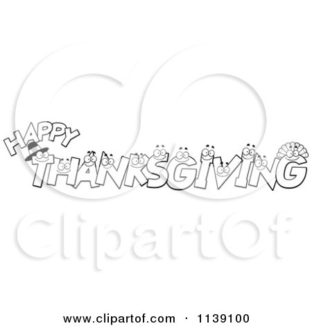 Cartoon Clipart Of Black And White Happy Thanksgiving Letter Characters - Vector Outlined Coloring Page by Cory Thoman