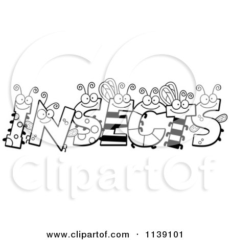 Cartoon Clipart Of Black And White Bug Letters Spelling INSECTS - Vector Outlined Coloring Page by Cory Thoman