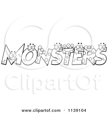 Cartoon Clipart Of Black And White Monster Letters - Vector Outlined Coloring Page by Cory Thoman