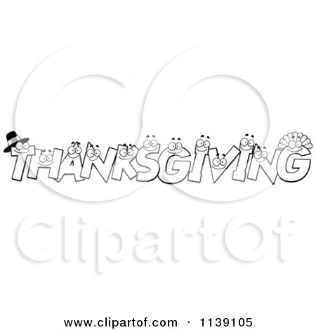 Cartoon Clipart Of Black And White Thanksgiving Letter Characters - Vector Outlined Coloring Page by Cory Thoman