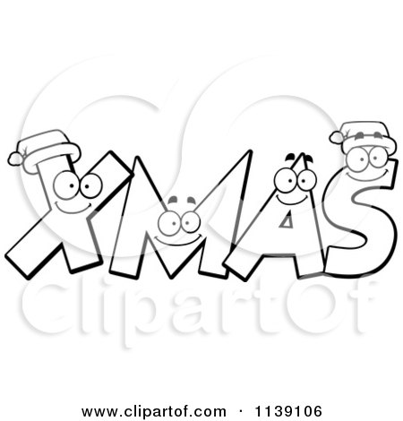 Cartoon Clipart Of Black And White Happy Festive Letter Spelling XMAS - Vector Outlined Coloring Page by Cory Thoman