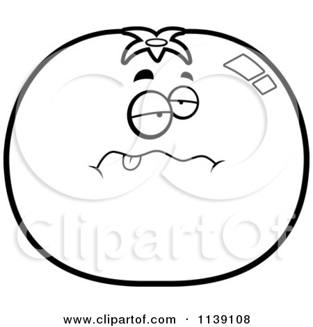 Cartoon Clipart Of A Black And White Sick Tomato Character - Vector Outlined Coloring Page by Cory Thoman