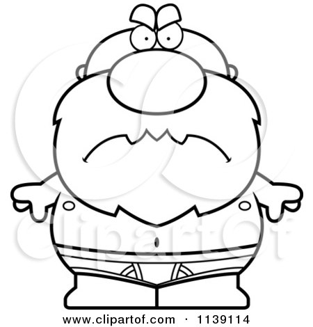 Cartoon Clipart Of A Black And White Mad Senior Bald Man In Underwear - Vector Outlined Coloring Page by Cory Thoman