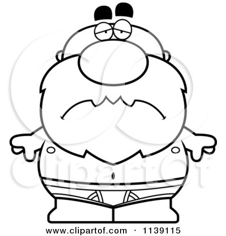 Cartoon Clipart Of A Black And White Sad Senior Bald Man In Underwear - Vector Outlined Coloring Page by Cory Thoman