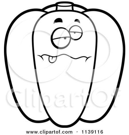 Cartoon Clipart Of A Black And White Sick Bell Pepper Character - Vector Outlined Coloring Page by Cory Thoman
