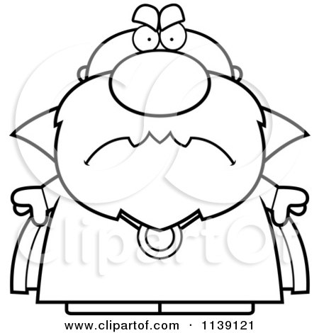 Cartoon Clipart Of A Black And White Mad Bald Wizard - Vector Outlined Coloring Page by Cory Thoman