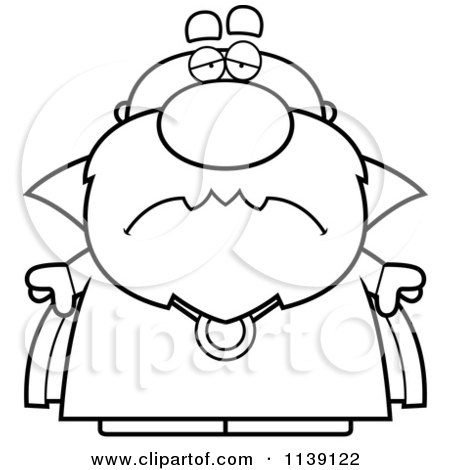 Cartoon Clipart Of A Black And White Sad Bald Wizard - Vector Outlined Coloring Page by Cory Thoman